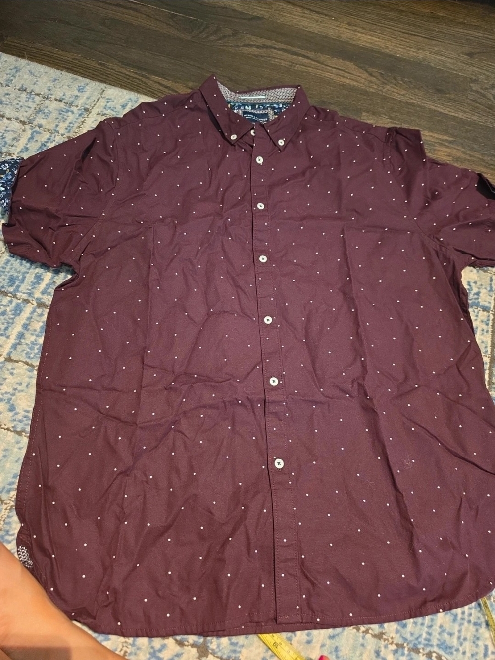 Denim & Flower Men's Burgundy Button-Down Shirt with Micro Dots